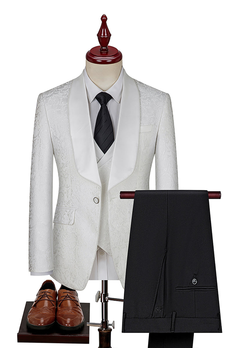 Load image into Gallery viewer, Dark Green Jacquard Shawl Lapel 3 Pieces Prom Suits