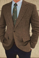 Load image into Gallery viewer, Notched Lapel Brown Tweed Men's Prom Blazer