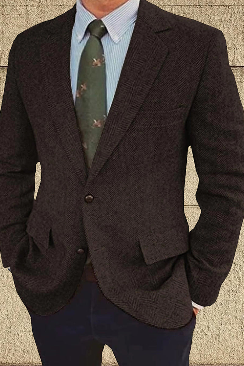 Load image into Gallery viewer, Notched Lapel Brown Tweed Men's Prom Blazer
