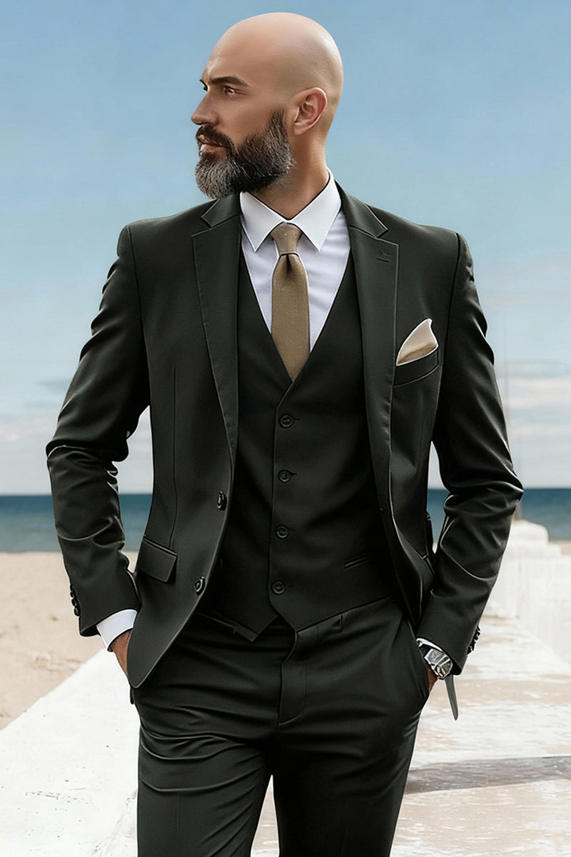 Load image into Gallery viewer, Notched Lapel 3 Pieces Army Green Men's Prom Suits