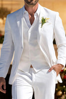 Load image into Gallery viewer, Notched Lapel 3 Pieces Single Buckle White Men's Prom Suits