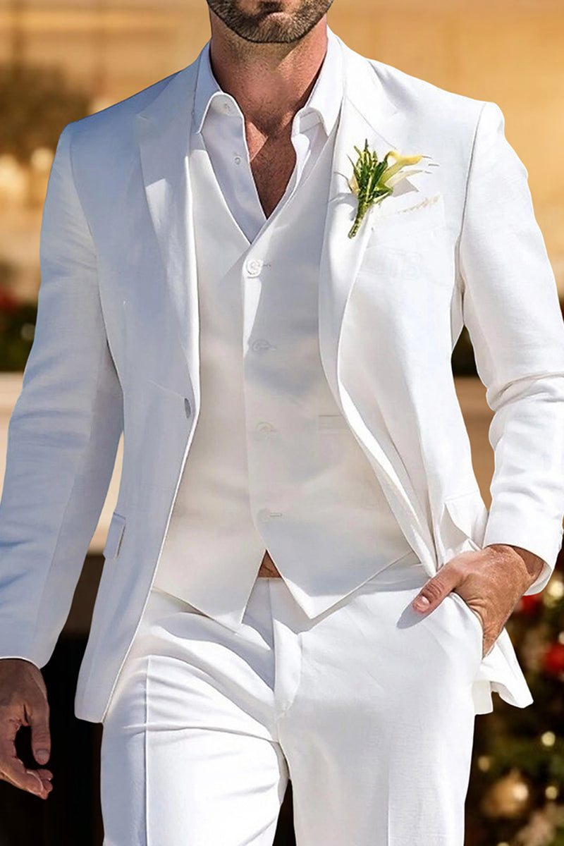 Load image into Gallery viewer, Notched Lapel 3 Pieces Single Buckle White Men's Prom Suits