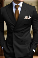 Load image into Gallery viewer, Peaked Lapel 2 Pieces Double Breasted Black Prom Suits