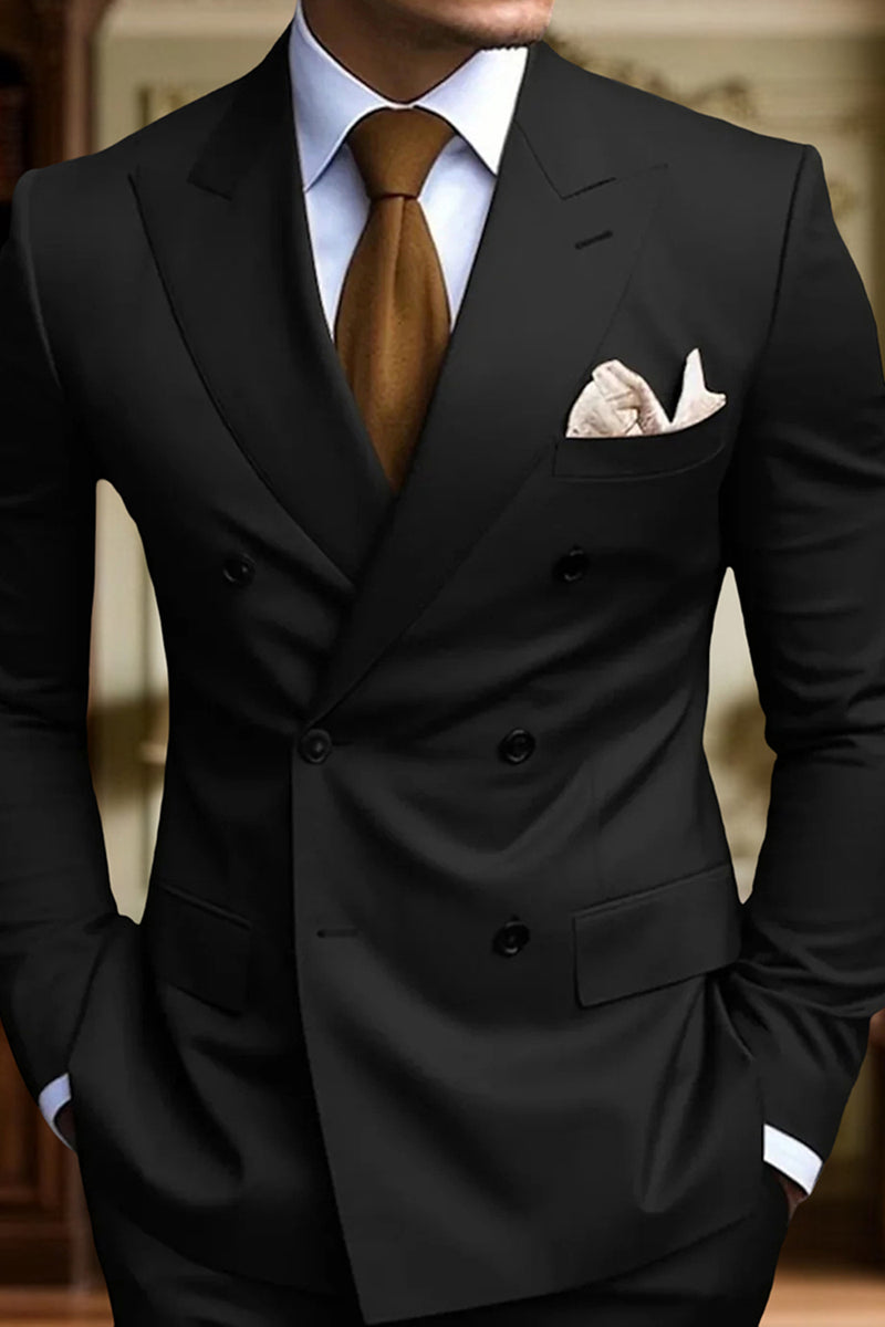 Load image into Gallery viewer, Peaked Lapel 2 Pieces Double Breasted Black Prom Suits