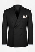 Load image into Gallery viewer, Peaked Lapel 2 Pieces Double Breasted Black Prom Suits