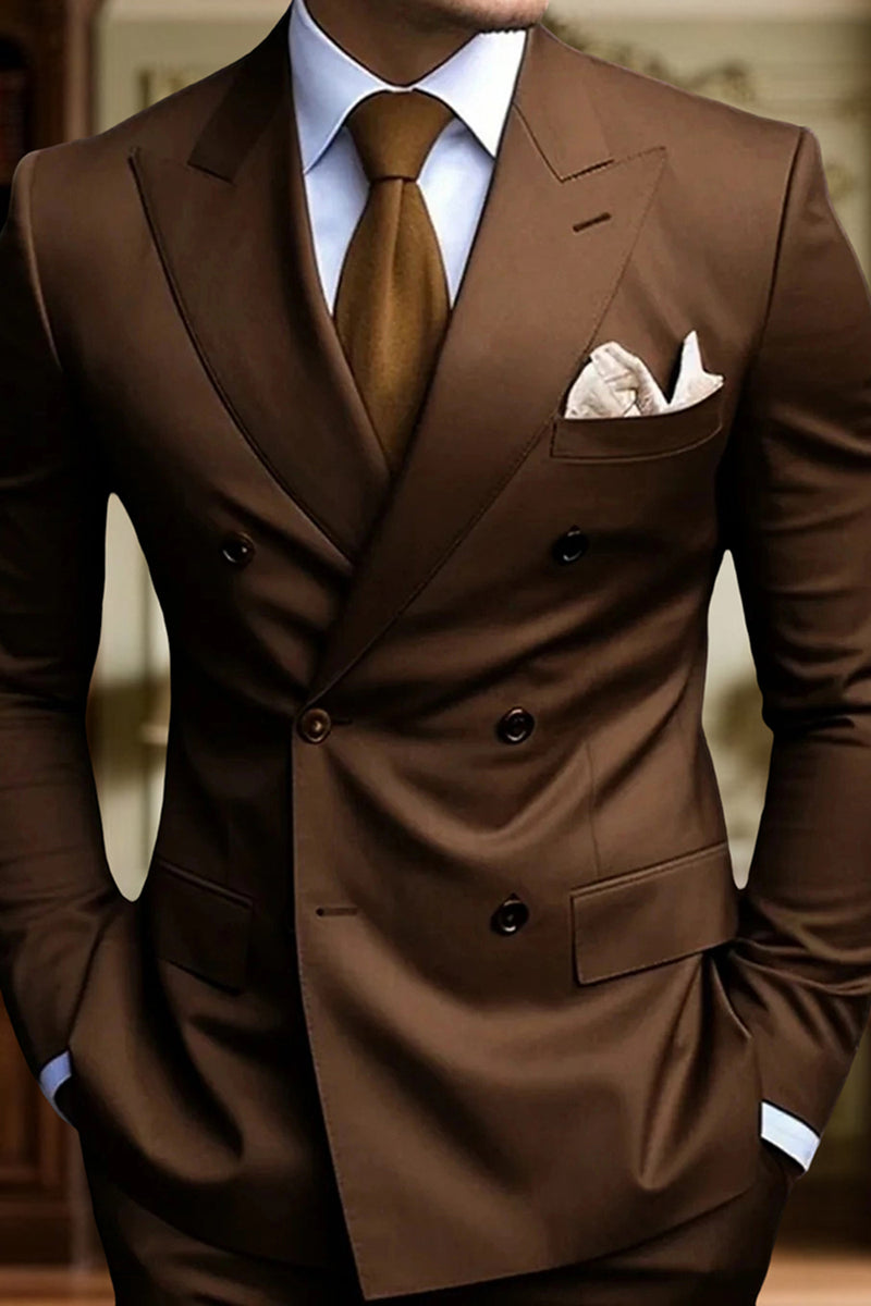 Load image into Gallery viewer, Peaked Lapel 2 Pieces Double Breasted Black Prom Suits