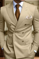 Load image into Gallery viewer, Peaked Lapel 2 Pieces Double Breasted Black Prom Suits