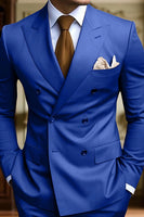 Load image into Gallery viewer, Peaked Lapel 2 Pieces Double Breasted Black Prom Suits