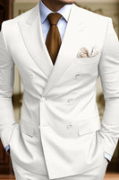 Load image into Gallery viewer, Peaked Lapel 2 Pieces Double Breasted Black Prom Suits