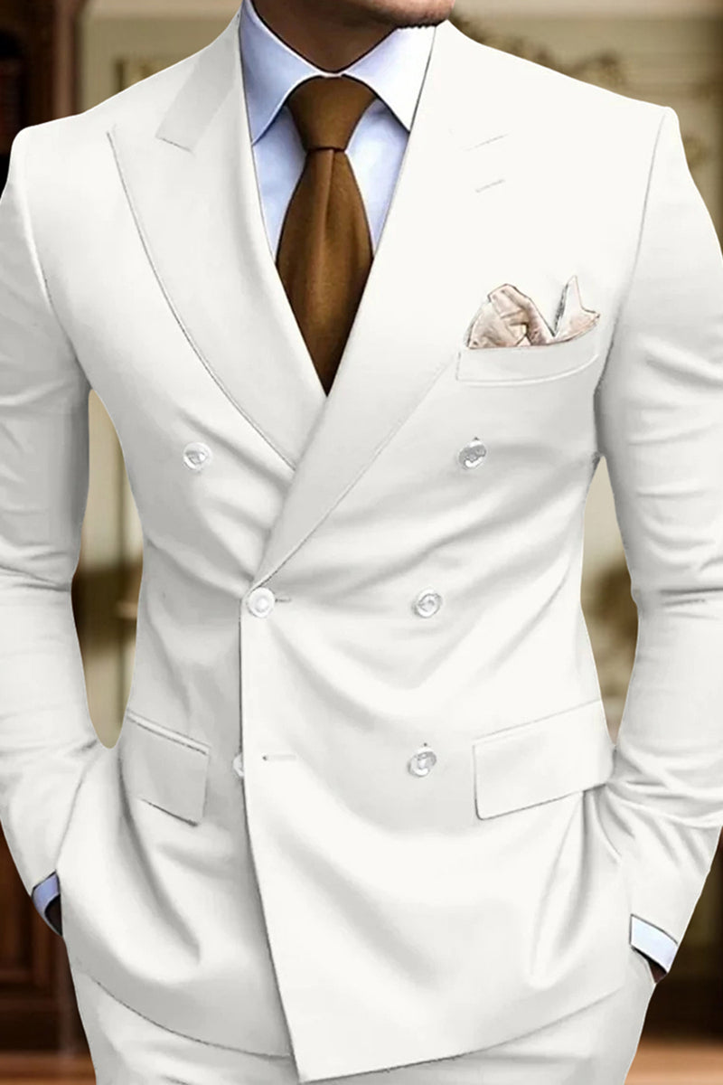 Load image into Gallery viewer, Peaked Lapel 2 Pieces Double Breasted Black Prom Suits