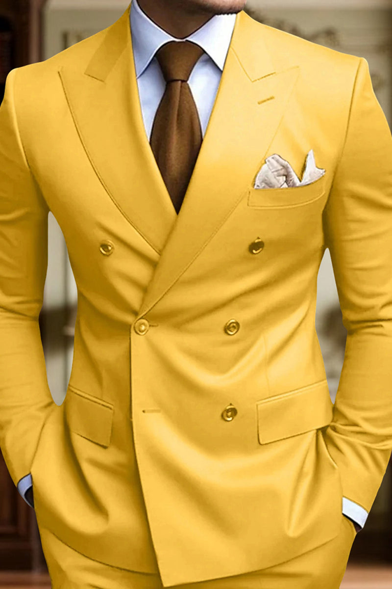 Load image into Gallery viewer, Peaked Lapel 2 Pieces Double Breasted Black Prom Suits