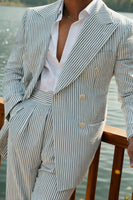 Load image into Gallery viewer, Green 2 Pieces Peaked Lapel Stripe Men's Prom Suits