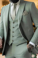 Load image into Gallery viewer, 3 Pieces Sage Peaked Lapel Classic Men's Prom Suits