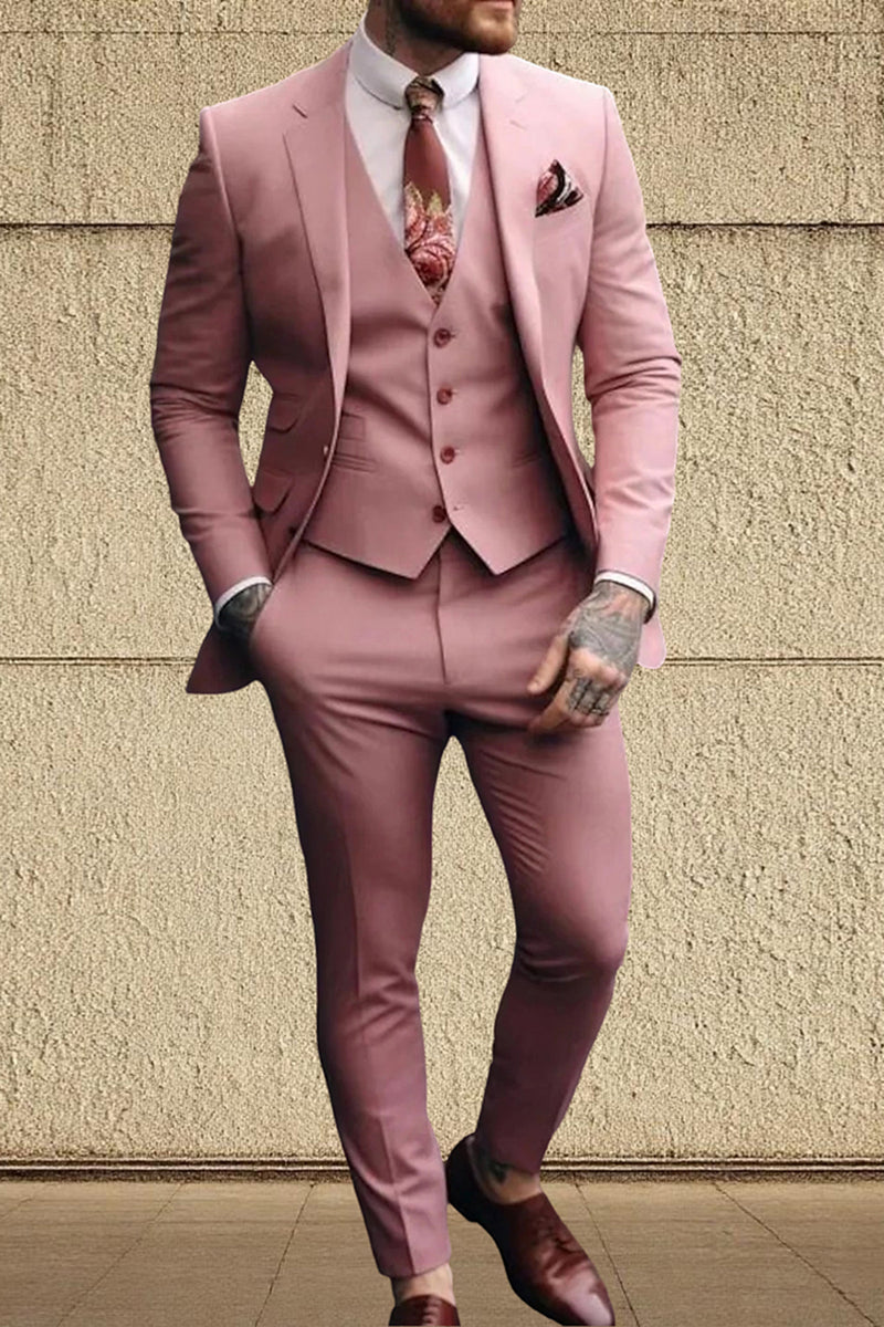 Load image into Gallery viewer, Pink Notched Lapel 3 Pieces Silm Fit Men's Prom Suits