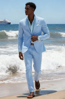 Load image into Gallery viewer, 2 Pieces Notched Lapel Sky Blue Men's Prom Suits