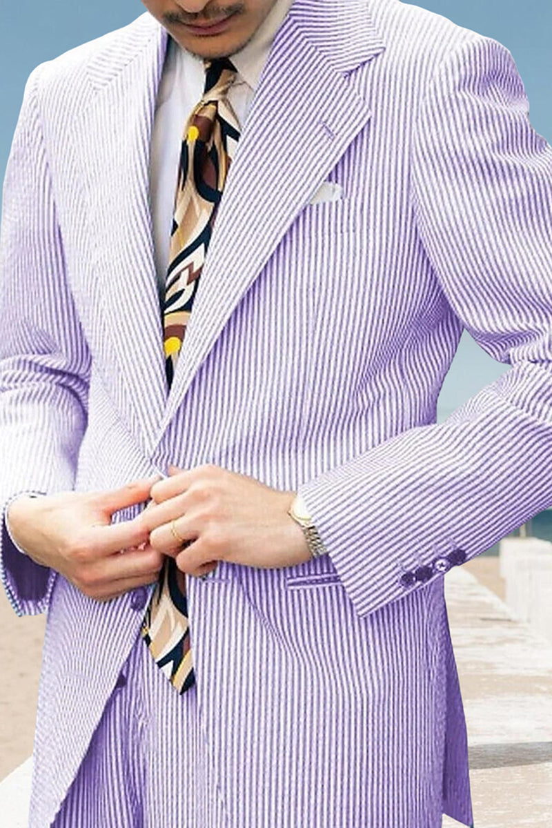 Load image into Gallery viewer, Notched Lapel Stripe Light Blue 2 Pieces Men's Prom Suits