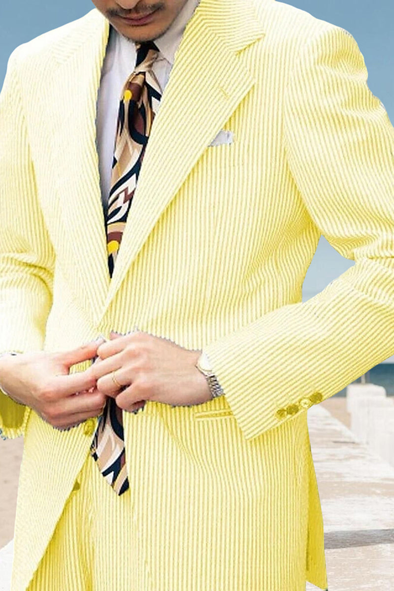 Load image into Gallery viewer, Notched Lapel Stripe Light Blue 2 Pieces Men's Prom Suits