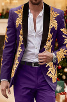 Load image into Gallery viewer, Shawl Lapel Applique 2 Pieces Purple Men's Prom Suits