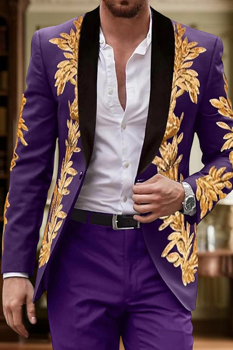 Load image into Gallery viewer, Shawl Lapel Applique 2 Pieces Purple Men's Prom Suits