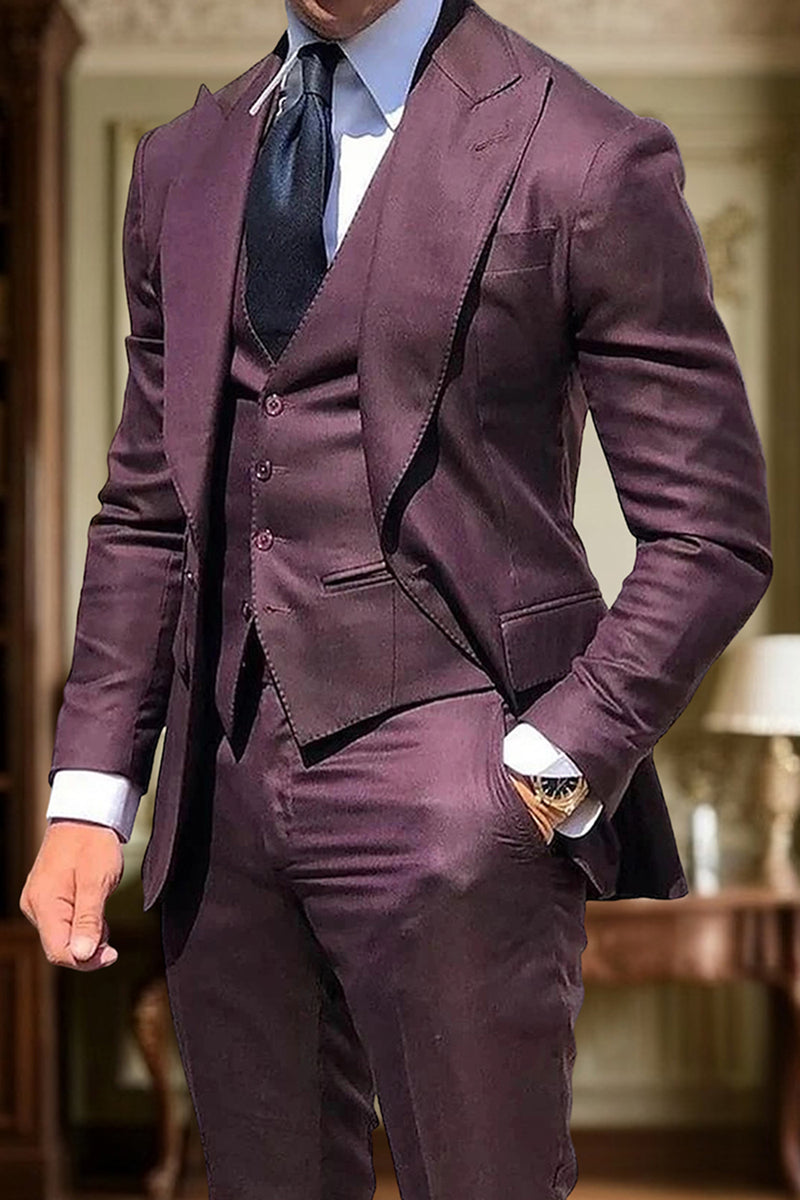 Load image into Gallery viewer, Peaked Lapel Silm Fit 3 Pieces Black Men's Prom Suits