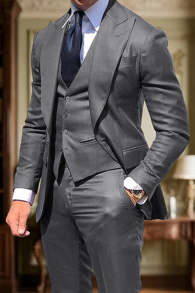 Load image into Gallery viewer, Peaked Lapel Silm Fit 3 Pieces Black Men's Prom Suits