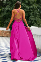Load image into Gallery viewer, Royal Blue Backless Satin Prom Dress with Slit