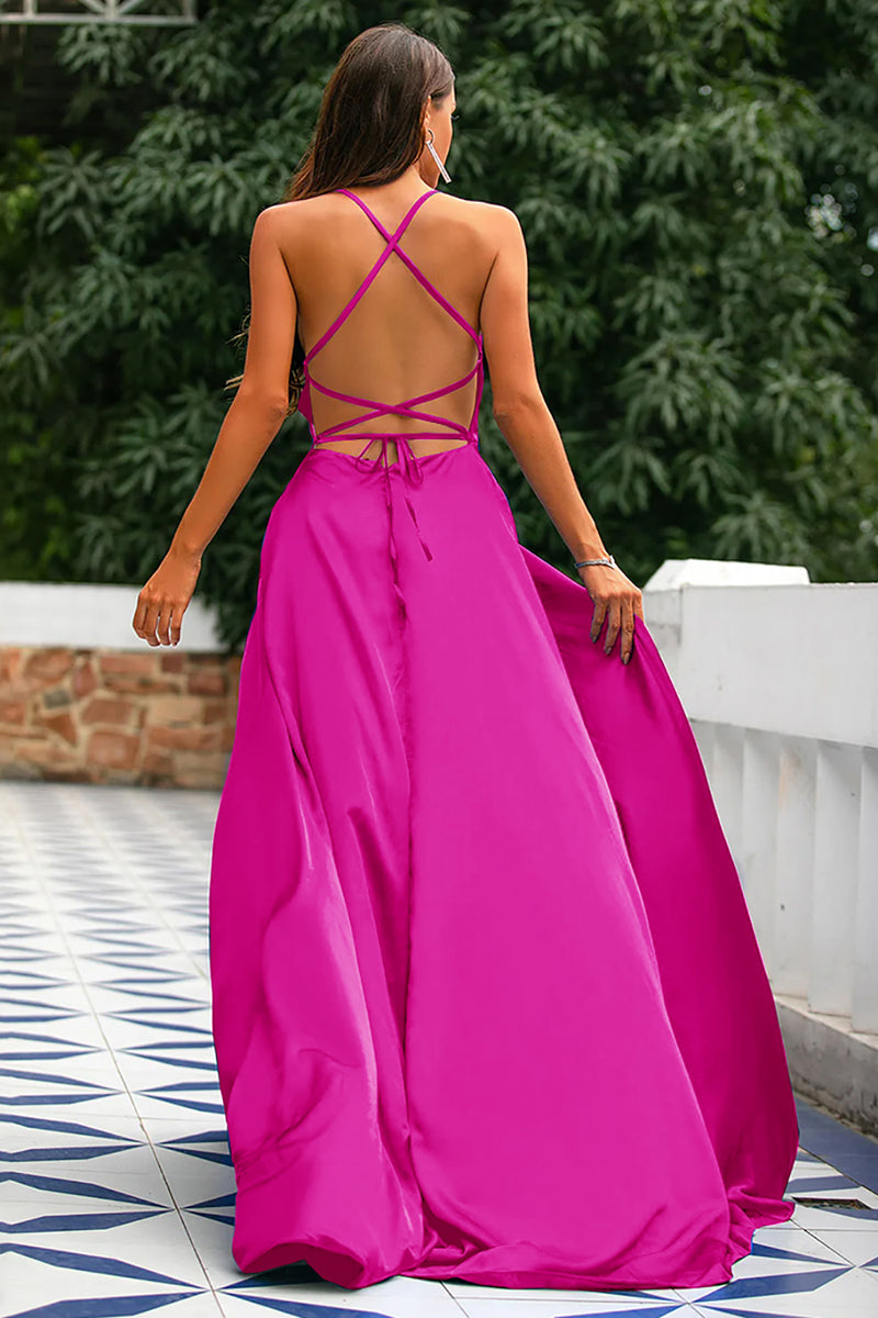 Load image into Gallery viewer, Royal Blue Backless Satin Prom Dress with Slit
