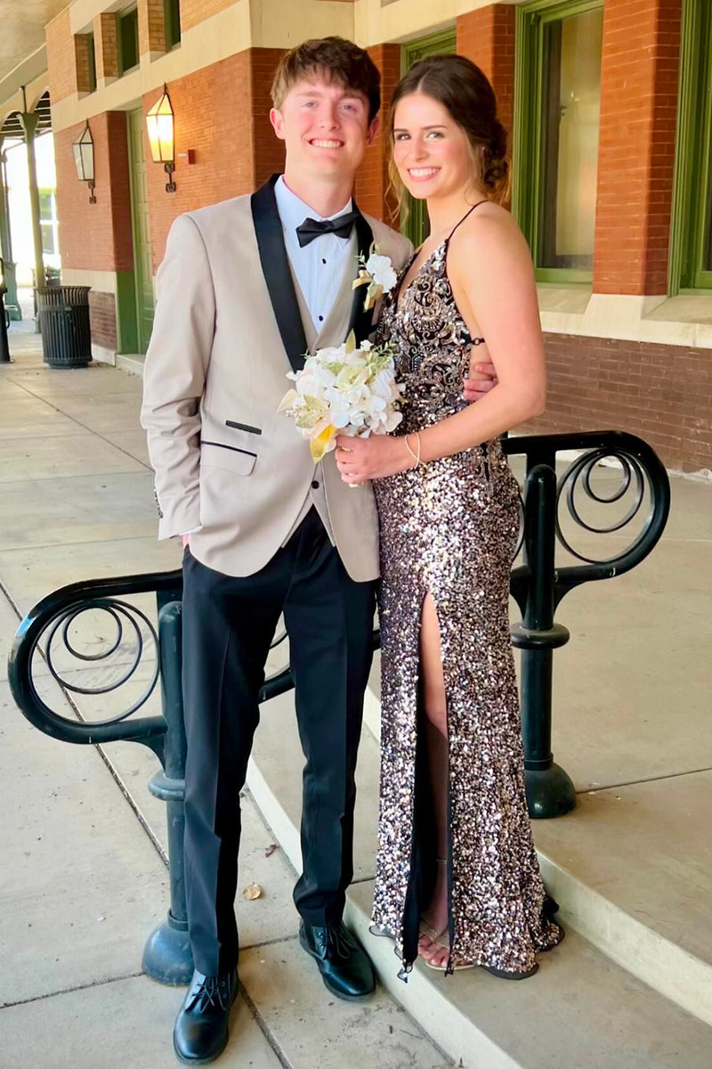 Load image into Gallery viewer, Light Khaki Shawl Lapel 3-Piece Men's Prom Suits with One Button