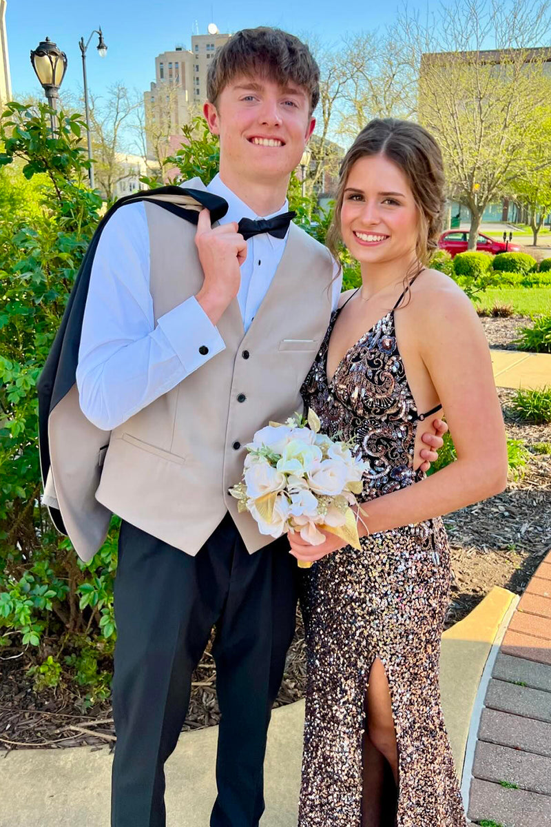 Load image into Gallery viewer, Light Khaki Shawl Lapel 3-Piece Men's Prom Suits with One Button