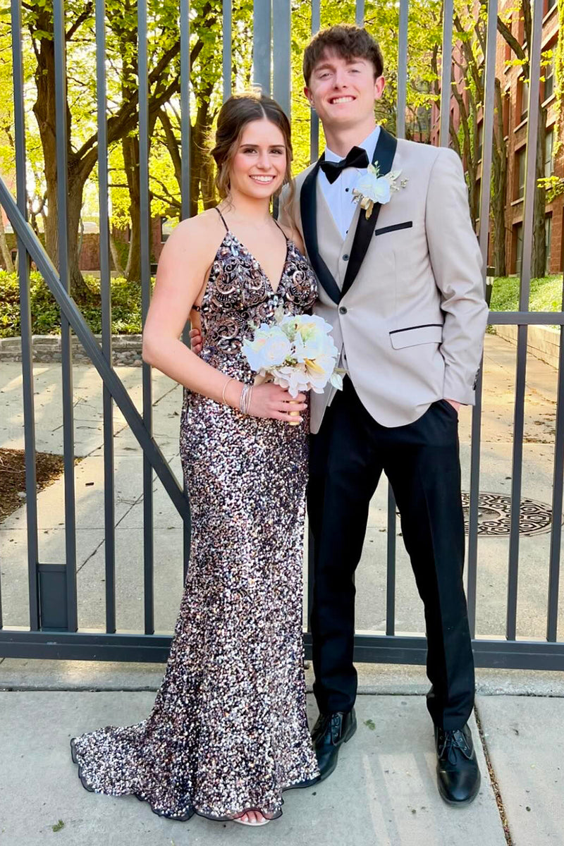 Load image into Gallery viewer, Light Khaki Shawl Lapel 3-Piece Men's Prom Suits with One Button