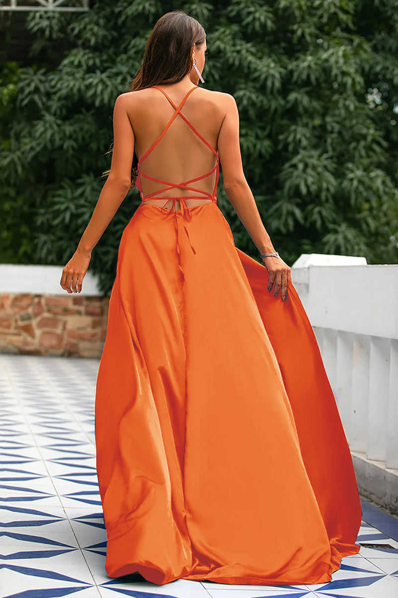 Load image into Gallery viewer, Dark Green Backless Satin Prom Dress with Slit