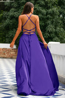 Load image into Gallery viewer, Dark Green Backless Satin Prom Dress with Slit