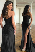 Load image into Gallery viewer, Mermaid Strapless Satin Corset Prom Dress with Slit
