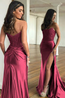 Load image into Gallery viewer, Mermaid Strapless Satin Corset Prom Dress with Slit