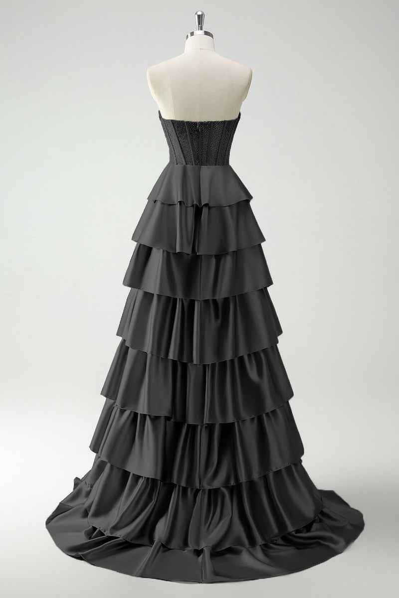 Load image into Gallery viewer, Green Sweetheart Princess Tiered Long Corset Prom Dress