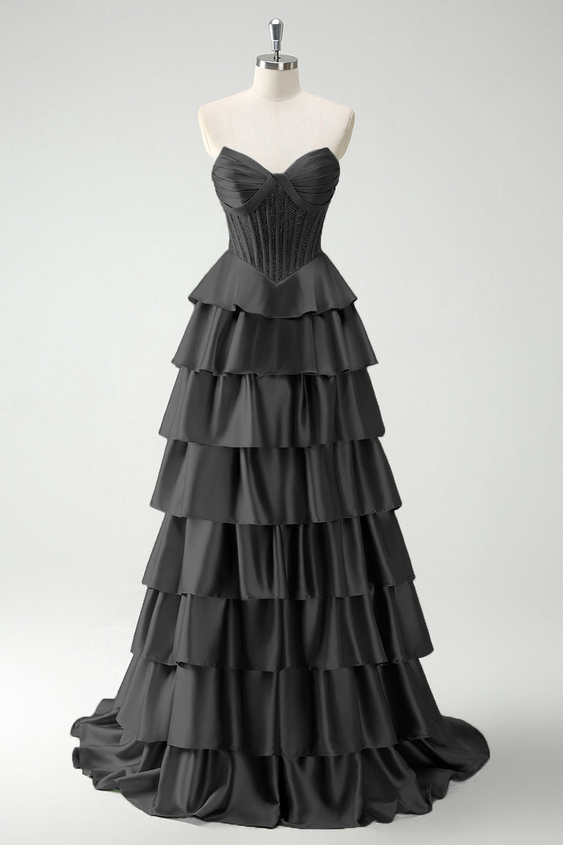 Load image into Gallery viewer, Green Sweetheart Princess Tiered Long Corset Prom Dress