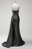 Load image into Gallery viewer, Sparkly Royal Blue Mermaid Corset Satin Long Prom Dress