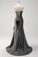 Load image into Gallery viewer, Sparkly Grey Blue Mermaid Strapless Corset Long Prom Dress