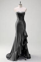 Load image into Gallery viewer, Sparkly Grey Blue Mermaid Strapless Corset Long Prom Dress