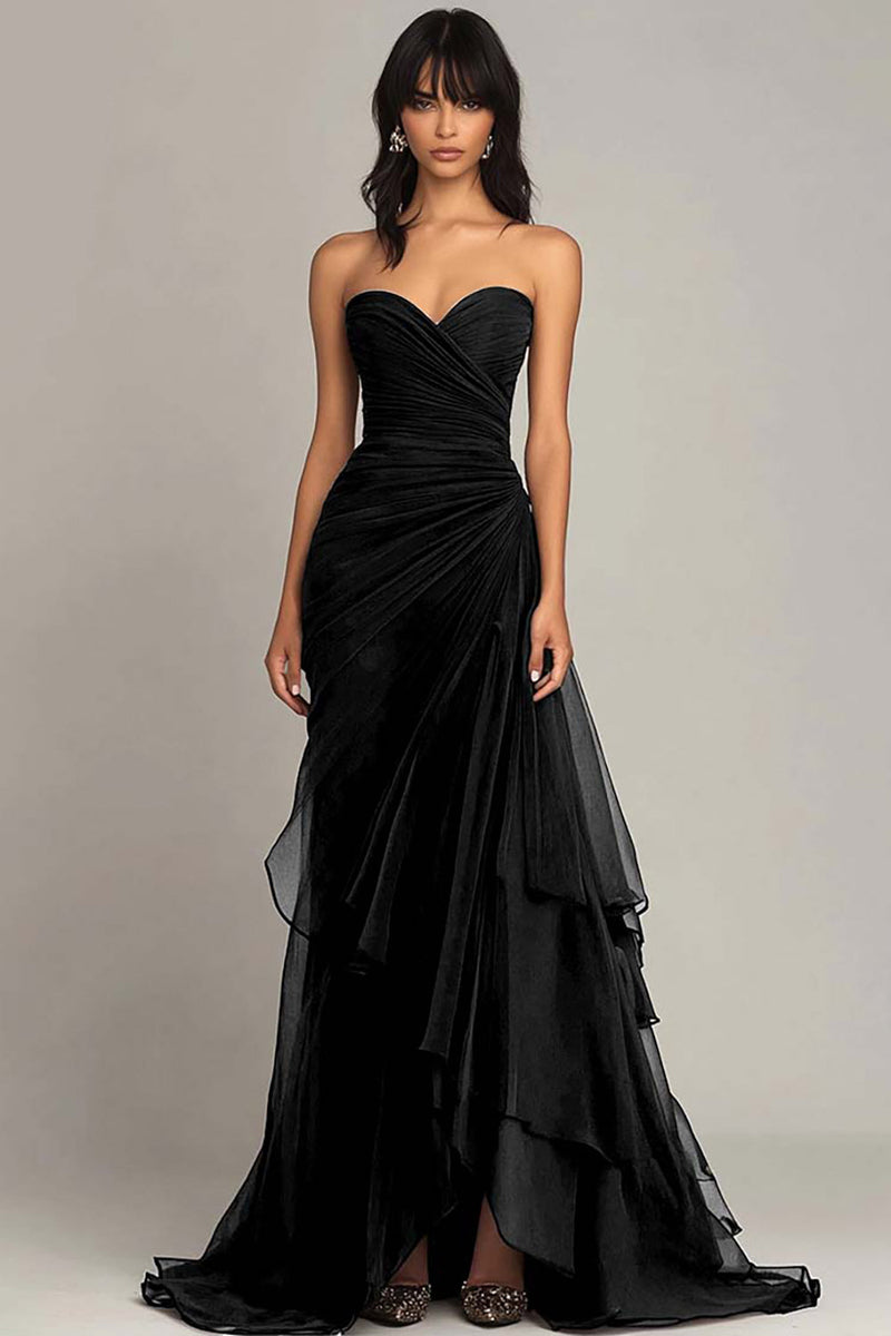 Load image into Gallery viewer, Dark Brown Sweetheart Ruched Ruffled Formal Dress