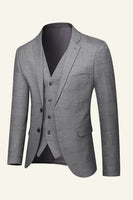 Load image into Gallery viewer, Grey Plaid 3 Piece Notched Lapel Men's Wedding Suits