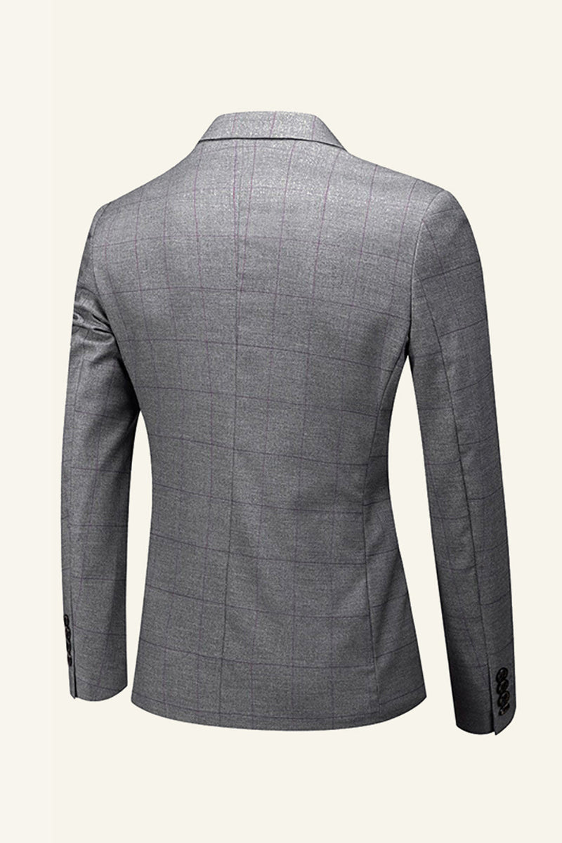 Load image into Gallery viewer, Grey Plaid 3 Piece Notched Lapel Men's Wedding Suits
