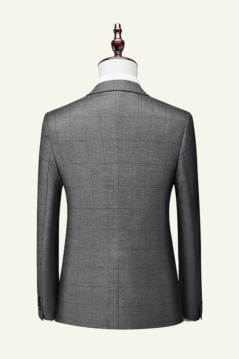 Load image into Gallery viewer, Grey Plaid 3 Piece Notched Lapel Men's Wedding Suits
