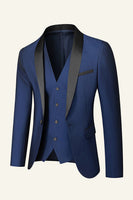 Load image into Gallery viewer, Dark Blue Shawl Lapel 3 Piece Men's Wedding Suits