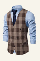 Load image into Gallery viewer, Lapel Brown Men's Check Vest
