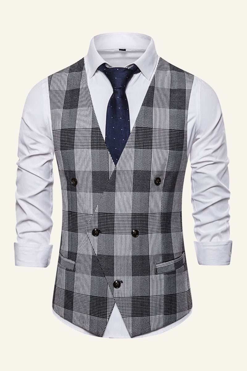 Load image into Gallery viewer, Lapel Brown Men's Check Vest