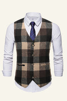 Load image into Gallery viewer, Lapel Brown Men's Suit Check Vest