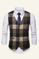 Load image into Gallery viewer, Lapel Brown Men's Suit Check Vest