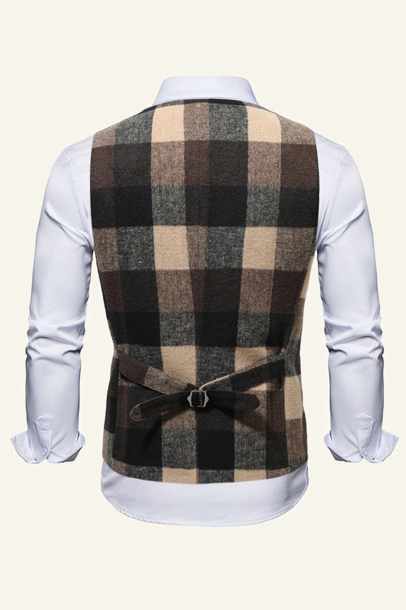 Load image into Gallery viewer, Lapel Brown Men's Suit Check Vest