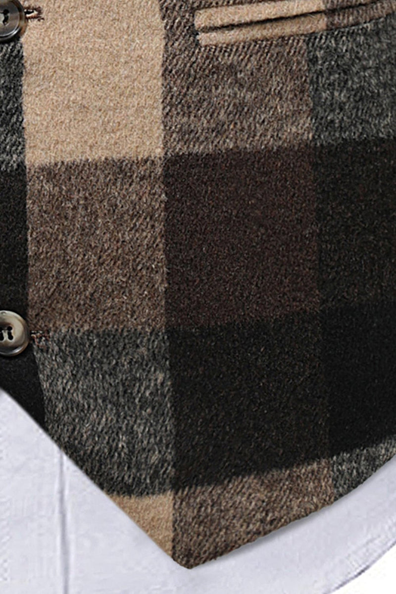 Load image into Gallery viewer, Lapel Brown Men's Suit Check Vest